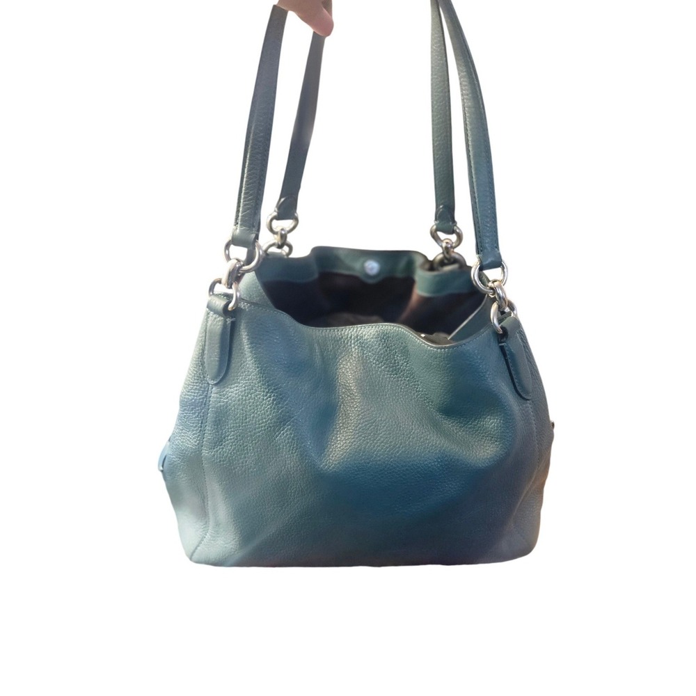Coach Pebbled Leather Hobo Bag Teal Blue Shoulder Bag Triple Compartment - Picture 7 of 13